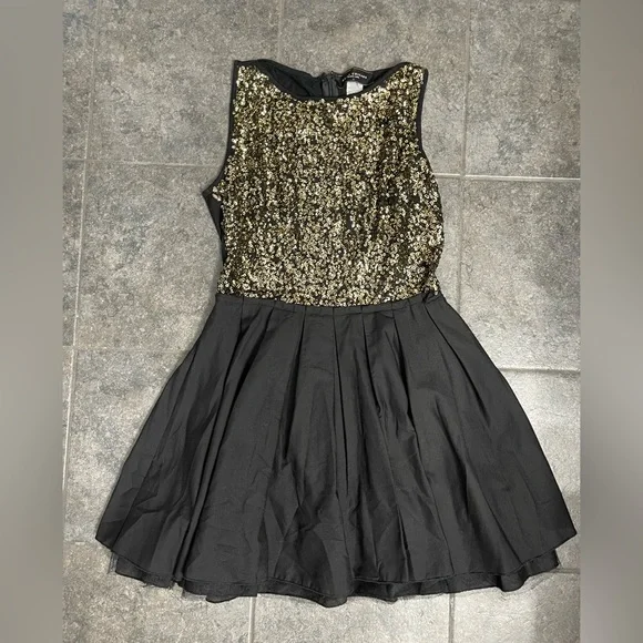 akira black and gold dress Dance the Night Away Sequin Mini Dress in Gold main image 0
